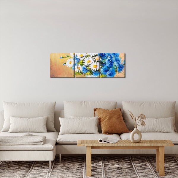 Malovaný obraz vázy květin (s hodinami) (90x30 cm)