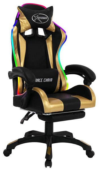 Herní židle s RGB LED podsvícením zlato-černá umělá kůže 288008