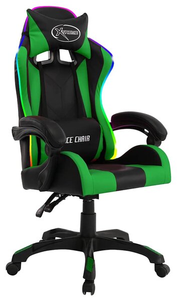 Herní židle s RGB LED podsvícením zeleno-černá umělá kůže 287999
