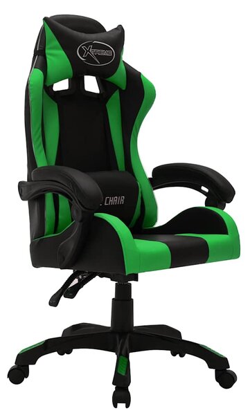 Herní židle s RGB LED podsvícením zeleno-černá umělá kůže 287999