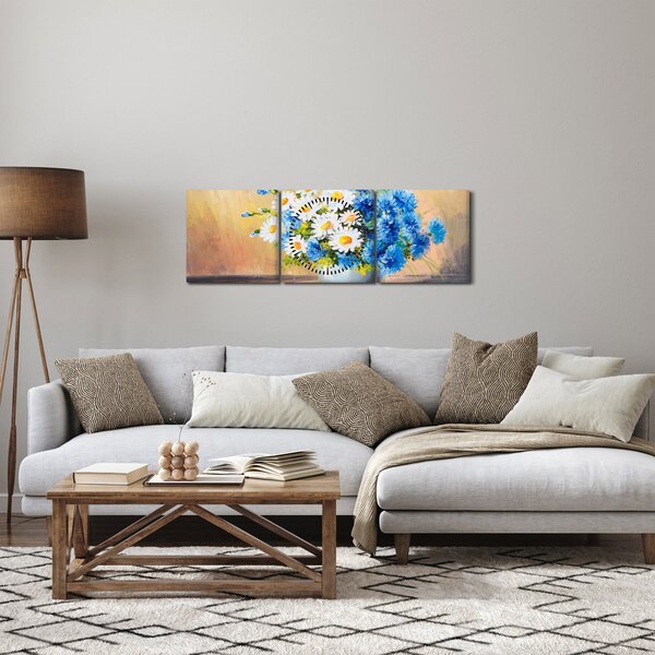 Malovaný obraz vázy květin (s hodinami) (90x30 cm)