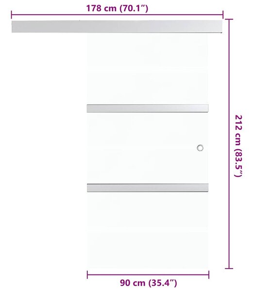 Posuvné dveře ESG sklo a hliník 90 x 205 cm stříbrné 288059
