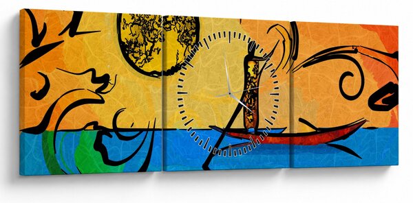 Obraz starověké malby (s hodinami) (90x30 cm)