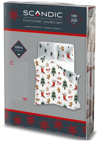Vánoční bavlněné ložní povlečení - motiv Perníček a Vánoční les - 100% bavlna - 70 x 90 cm + 140 x 200 cm