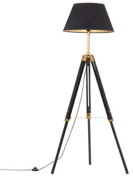 Stojací lampa stativ černá a zlatá masivní teak 141 cm 288076