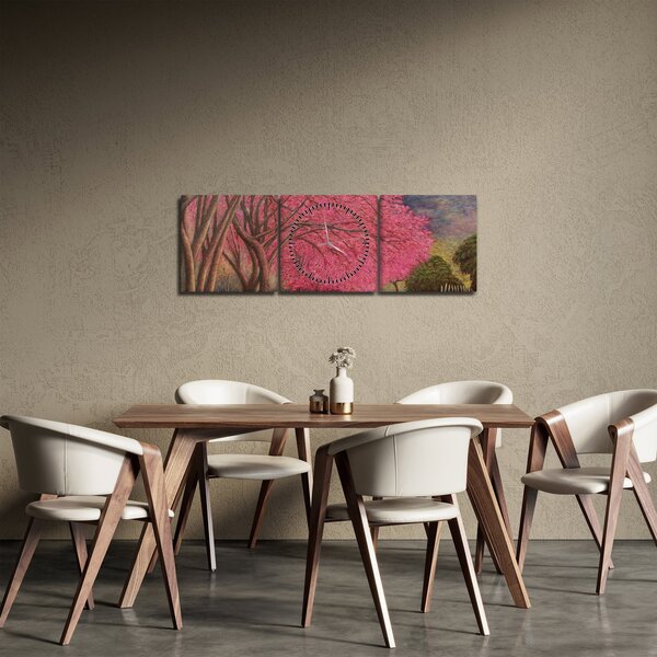 Obraz rozkvetlých stromů (s hodinami) (90x30 cm)