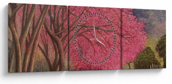 Obraz rozkvetlých stromů (s hodinami) (90x30 cm)