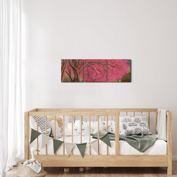 Obraz rozkvetlých stromů (s hodinami) (90x30 cm)