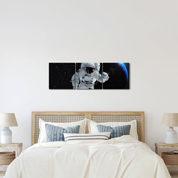 Obraz - Astronaut ve vesmíru (s hodinami) (90x30 cm)