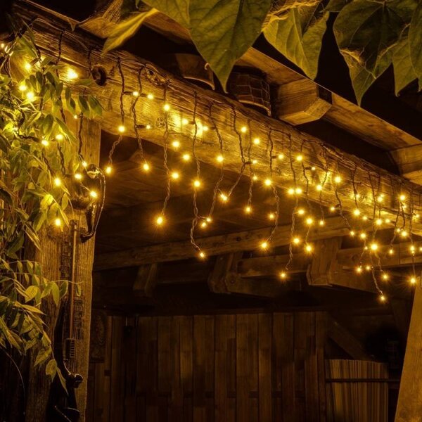 Eco Fix venkovní LED rampouchy, světelné, 200 × 50 cm, teple bílá, 60 diod, 36 V, černý kabel, IP44, prodlužovací