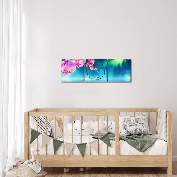 Obraz - Orchidej (s hodinami) (90x30 cm)