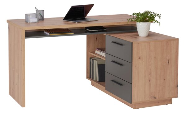 PSACÍ STŮL S ÚLOŽNÝM PROSTOREM, antracitová, dub artisan, 138/105/75 cm Xora - Rohové psací stoly