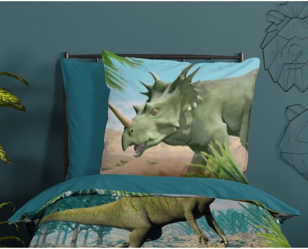 Zelené/modré bavlněné dětské povlečení na jednolůžko 140x200 cm Dino – Good Morning