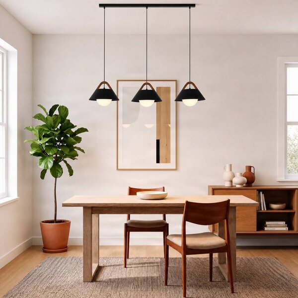 Luminex Závěsné světlo Funda, černé, délka 110 cm, 3ramenné, kov/sklo, stmívatelný, Černá, Obývací pokoj / jídelna, kov, Skandinávský