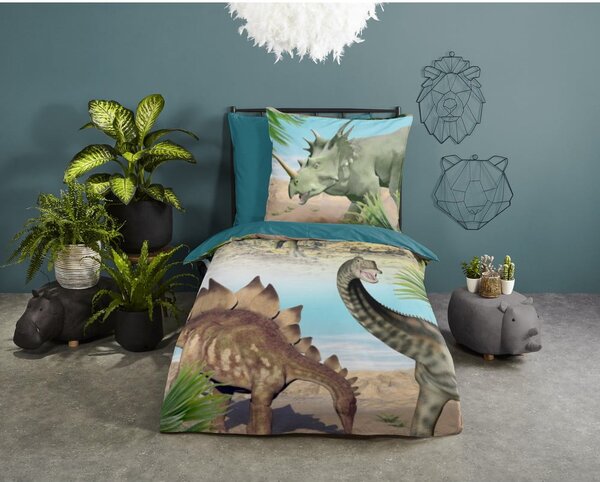 Zelené/modré bavlněné dětské povlečení na jednolůžko 140x200 cm Dino – Good Morning