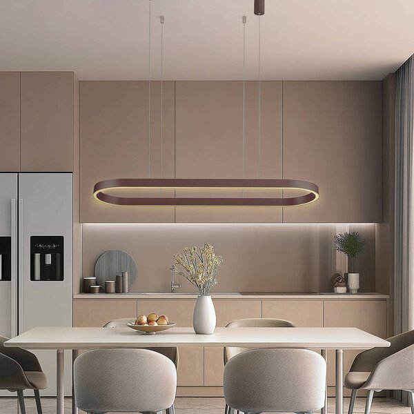 Lucande Smart LED závěsné svítidlo Melinay, káva, Tuya, stmívatelný, Hnědá / rez, Obývací pokoj / jídelna, Hliník, Moderní