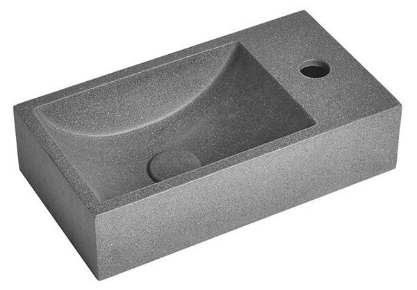 CREST R betonové umývátko, nástěnné, včetně výpusti, 40x22cm, černý granit
