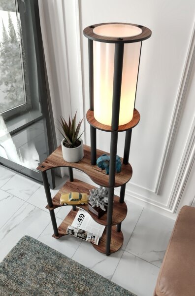 Stojací lampa s poličkami 1xE27/40W/230V 140 cm černá/hnědá