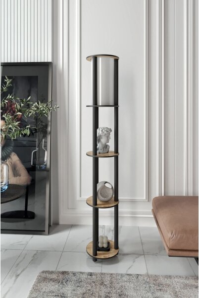 Stojací lampa s poličkami 1xE27/40W/230V 150 cm černá/hnědá