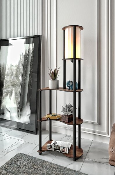 Stojací lampa s poličkami 1xE27/40W/230V 140 cm černá/hnědá