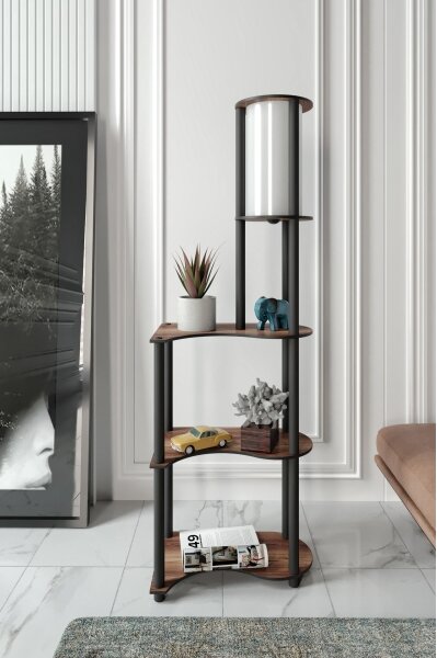 Stojací lampa s poličkami 1xE27/40W/230V 140 cm černá/hnědá