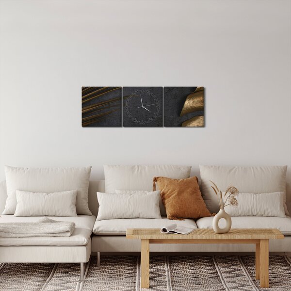 Obraz se zlatými listy (s hodinami) (90x30 cm)