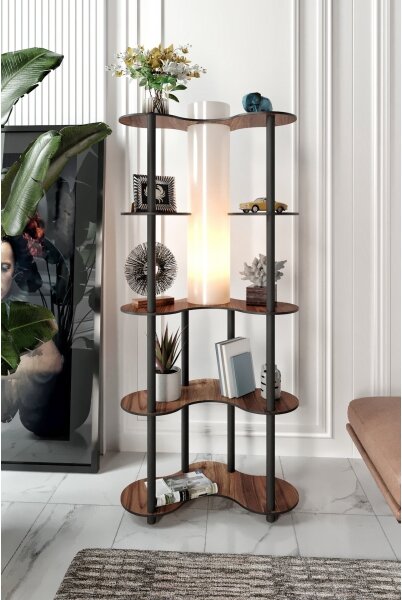 Stojací lampa s poličkami 1xE27/40W/230V 150 cm černá/hnědá