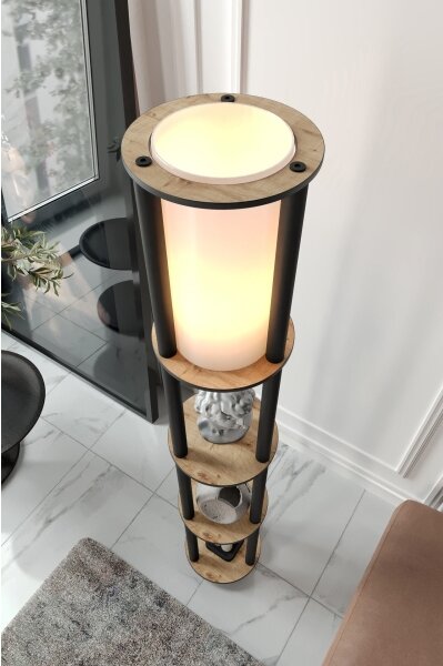 Stojací lampa s poličkami 1xE27/40W/230V 150 cm černá/hnědá
