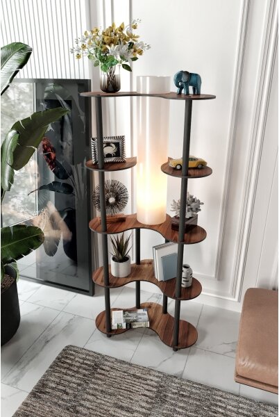 Stojací lampa s poličkami 1xE27/40W/230V 150 cm černá/hnědá