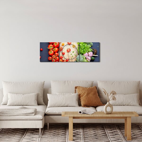 Obraz - Stůl plný zeleniny (s hodinami) (90x30 cm)