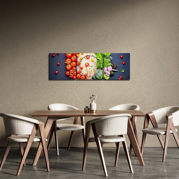 Obraz - Stůl plný zeleniny (s hodinami) (90x30 cm)