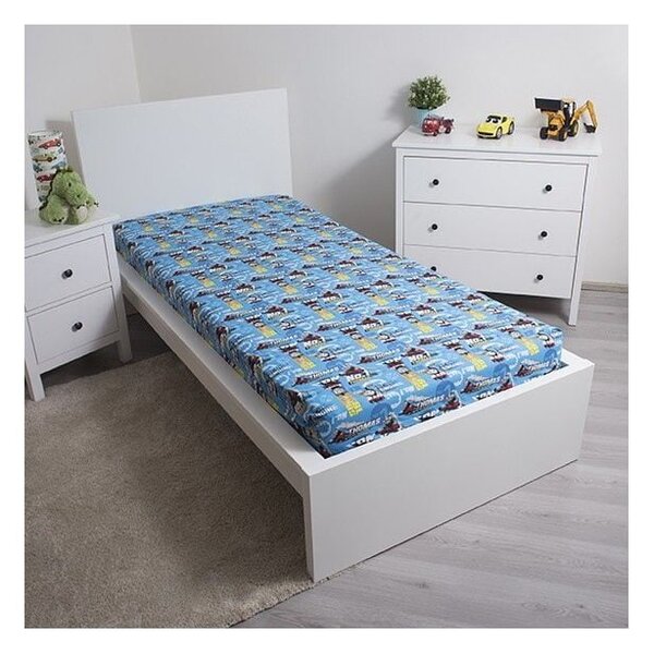 Modré napínací bavlněné dětské prostěradlo 90x200 cm Thomas the Tank Engine – Jerry Fabrics