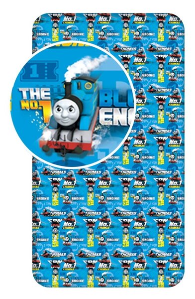 Modré napínací bavlněné dětské prostěradlo 90x200 cm Thomas the Tank Engine – Jerry Fabrics