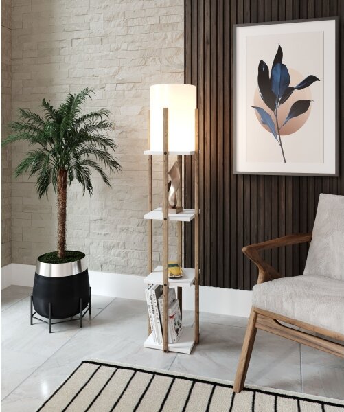 Stojací lampa s poličkami NORA 1xE27/40W/230V hnědá/bílá