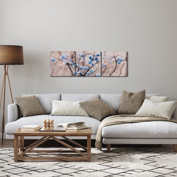 Obraz bobulí na keři (s hodinami) (90x30 cm)