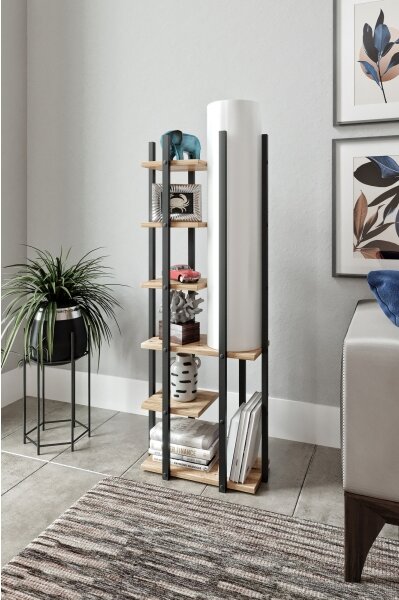 Stojací lampa s poličkami MODA DOR 1xE27/40W/230V černá/hnědá