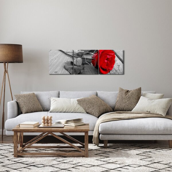 Obraz rudé růže (s hodinami) (90x30 cm)