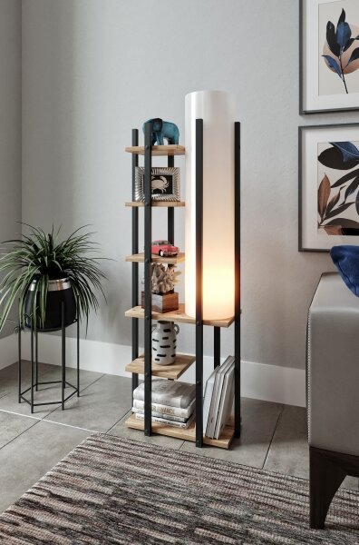 Stojací lampa s poličkami MODA DOR 1xE27/40W/230V černá/hnědá