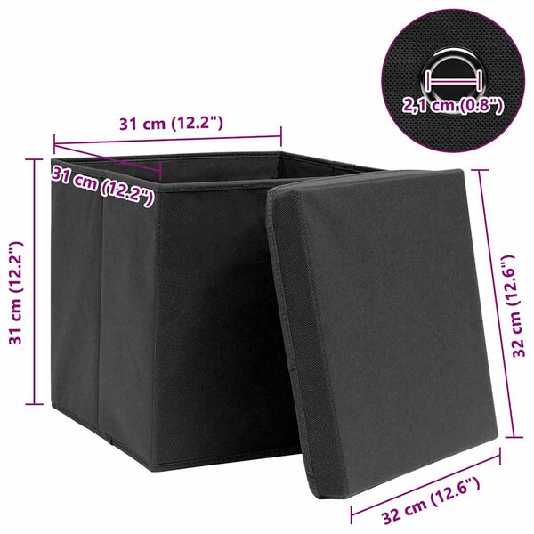 Úložné boxy s víky 4 ks černé 32 x 32 x 32 cm textil 288333