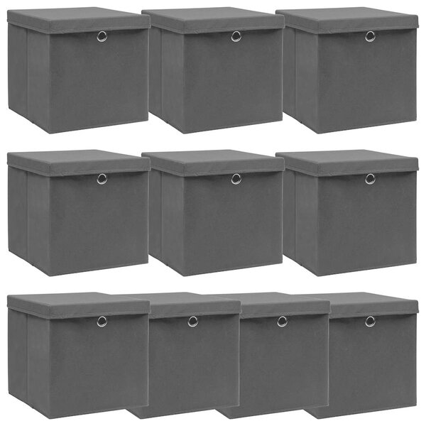 Úložné boxy s víky 10 ks černé 32 x 32 x 32 cm textil 288334