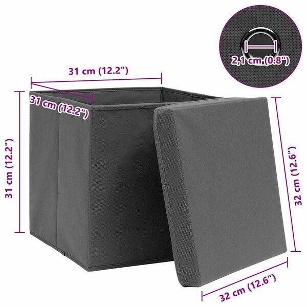 Úložné boxy s víky 10 ks šedé 32 x 32 x 32 cm textil 288336