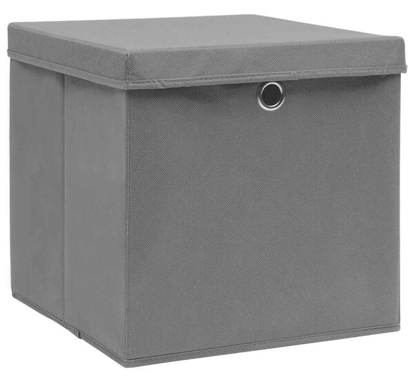 Úložné boxy s víky 10 ks šedé 32 x 32 x 32 cm textil 288336