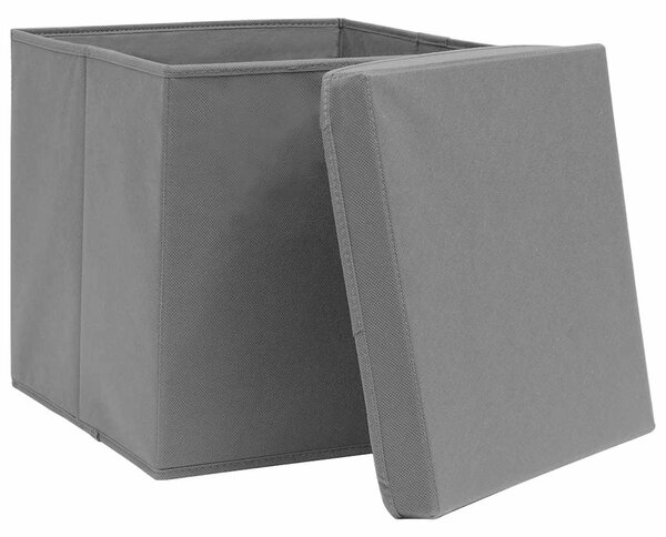 Úložné boxy s víky 10 ks šedé 32 x 32 x 32 cm textil 288336