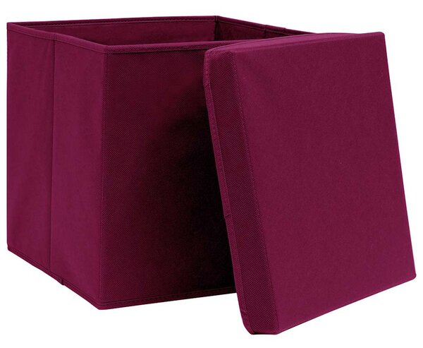 Úložné boxy s víky 10 ks tmavě červené 32 x 32 x 32 cm textil 288344