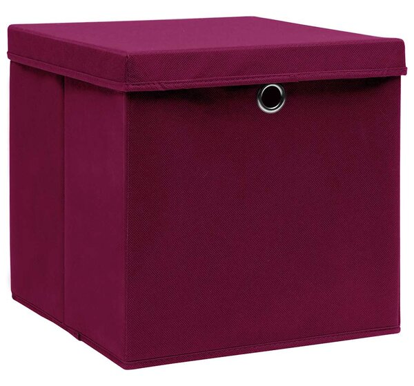 Úložné boxy s víky 10 ks tmavě červené 32 x 32 x 32 cm textil 288344