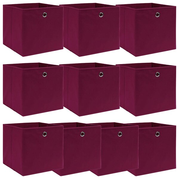 Úložné boxy 10 ks tmavě červené 32 x 32 x 32 cm textil 288343
