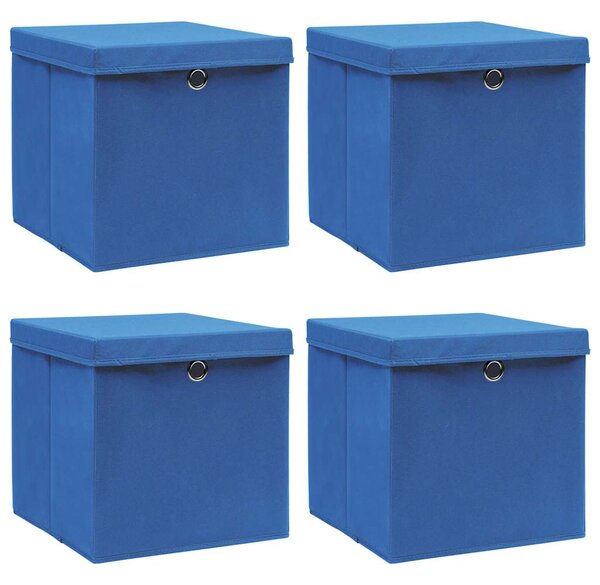 Úložné boxy s víky 4 ks modré 32 x 32 x 32 cm textil 288338
