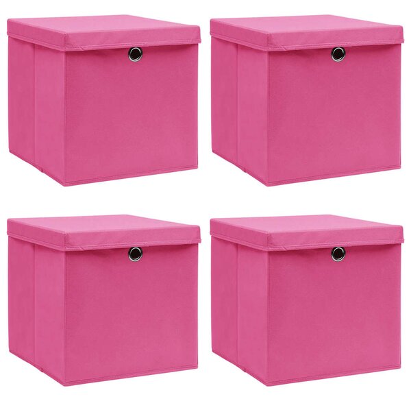 Úložné boxy s víky 4 ks růžové 32 x 32 x 32 cm textil 288346
