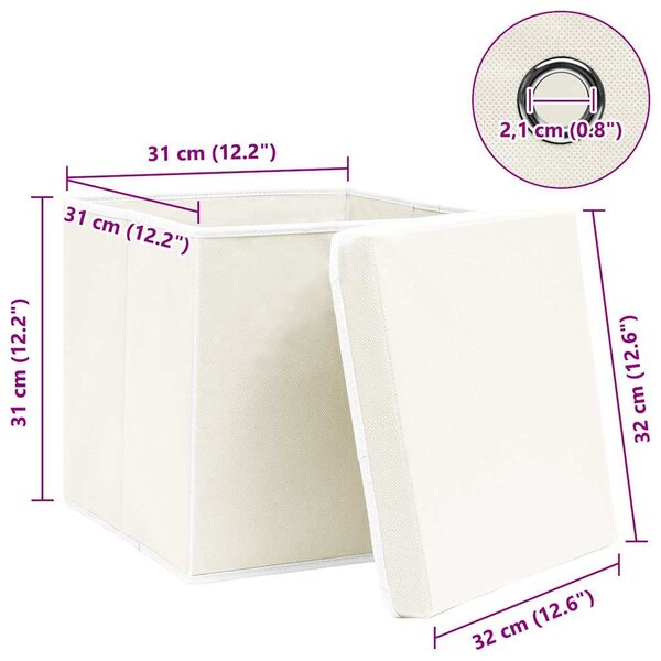 Úložné boxy s víky 4 ks bílé 32 x 32 x 32 cm textil 288350