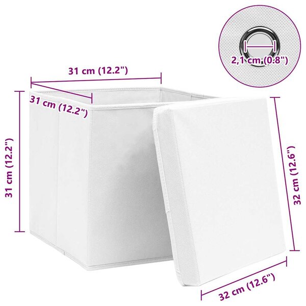 Úložné boxy s víky 10 ks bílé 32 x 32 x 32 cm textil 288352